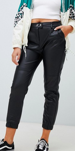 bershka button front faux leather pants