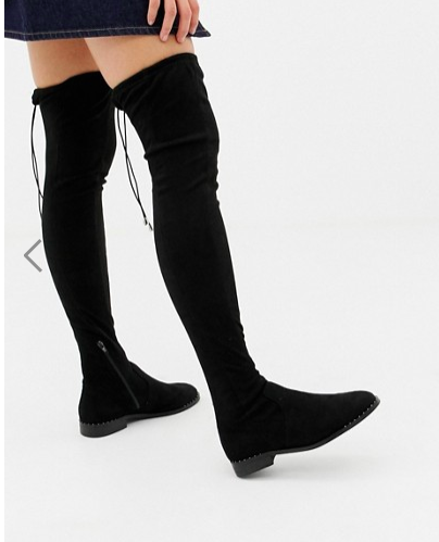 ASOS DESIGN Kaska flat studded over the knee boots