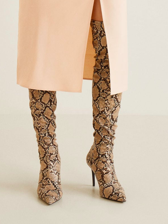 Mango Snake effect high-leg boots