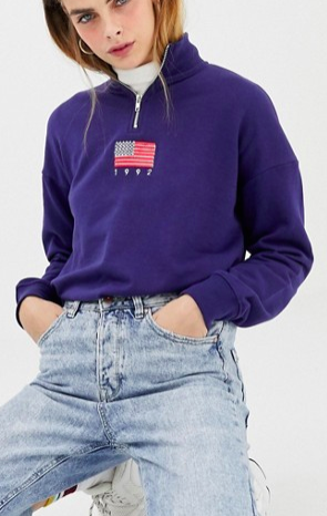 Daisy Street relaxed sweatshirt with half zip and flag embroidery