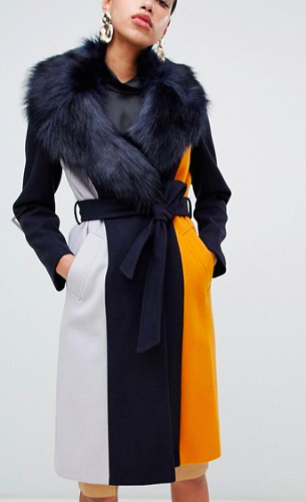 River Island tailored coat with faux fur trim in navy