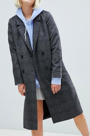 Monki check tailored coat in gray