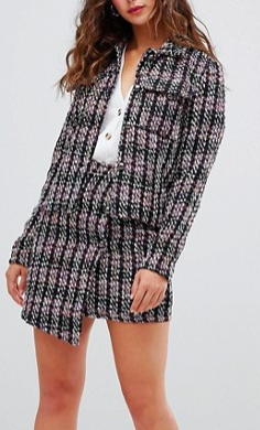 Glamorous wrap mini skirt in textured tweed two-piece