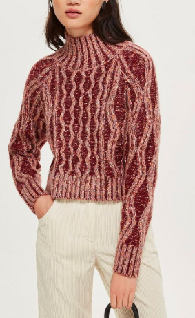 Topshop Pleated Tweed Cable Jumper