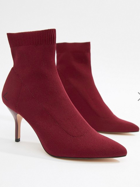 Stradivarius heeled ankle boot in burgundy