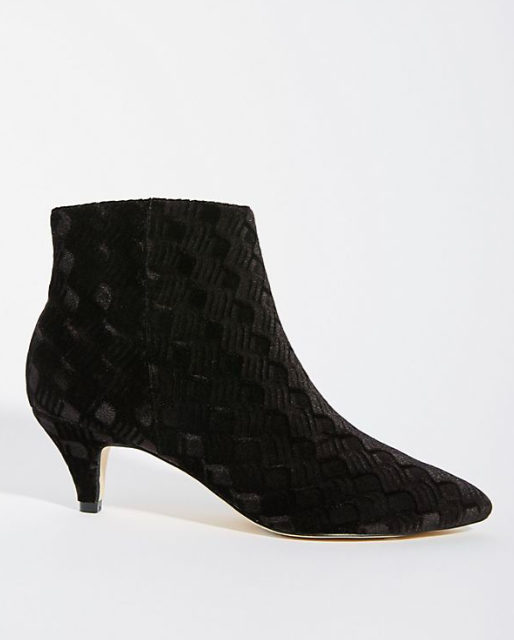 Anthropologie Velvet Kitten-Heeled Booties