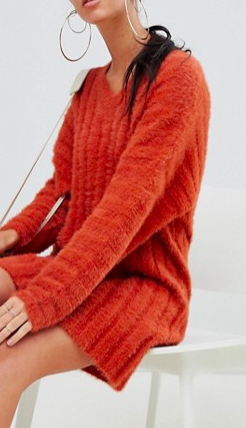 Missguided v neck fluffy knitted sweater dress