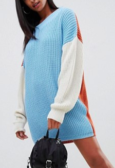 PrettyLittleThing color block sweater dress in multi