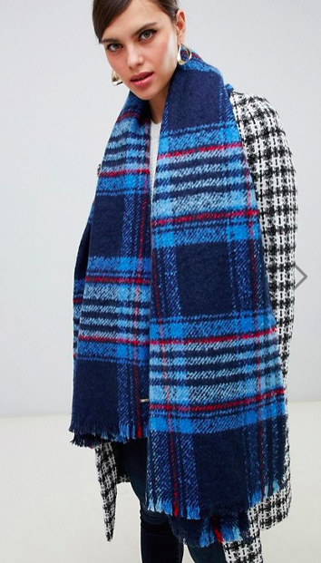 River Island oversized knitted scarf in blue check