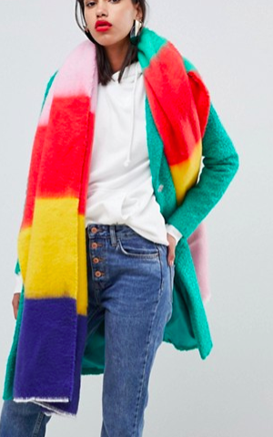 ASOS DESIGN oversized long rainbow block stripe scarf