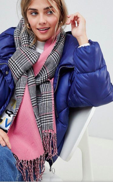 New Look Pink Check Scarf