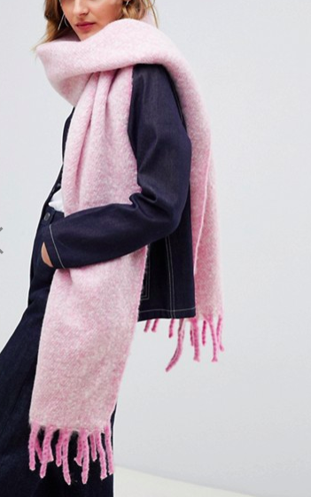 ASOS DESIGN fluffy two tone long scarf with tassels