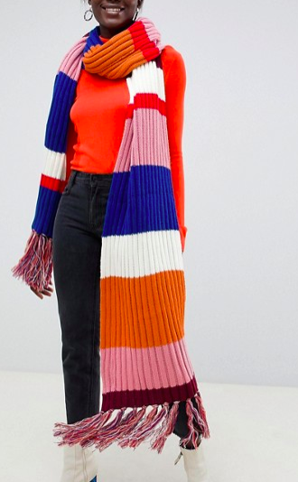 ASOS DESIGN knitted multi stripe super long scarf with tassels