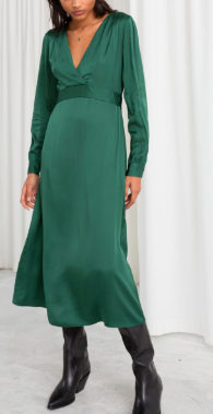 Stories Plunging Ruched Midi Dress