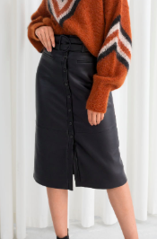 Stories Belted Leather Midi Skirt