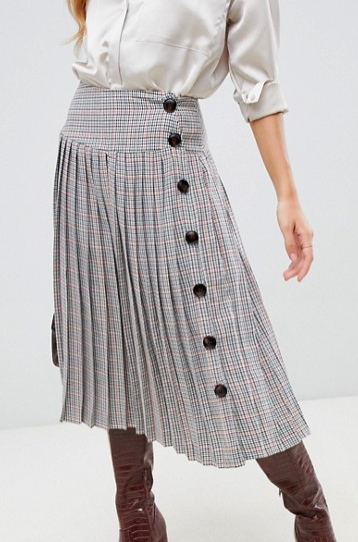 Neon Rose pleated midi skirt with button side in check