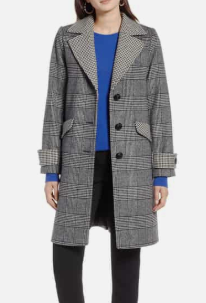 Plaid Mix Wool Coat HALOGEN®