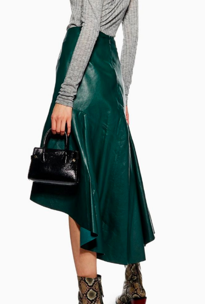 Topshop Leather Asymmetric Midi Skirt