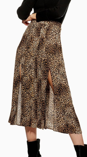 Topshop Leopard Print Box Pleat Midi Skirt