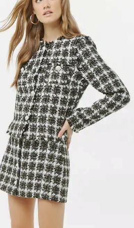 Forever 21 Faux Pearl Accent Tweed Jacket