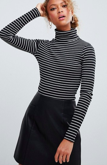 New Look roll neck top with rib in stripe