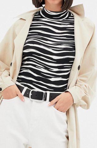 Warehouse roll neck top in zebra print