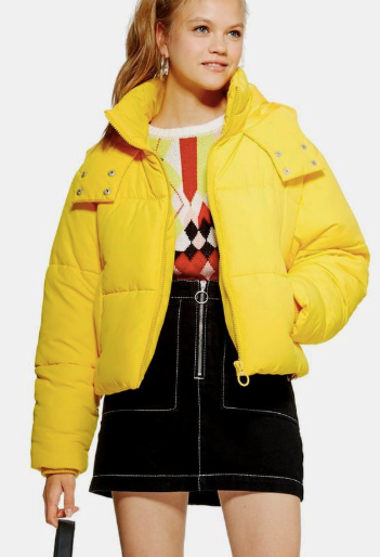 Topshop Yellow Hooded Puffer Jacket