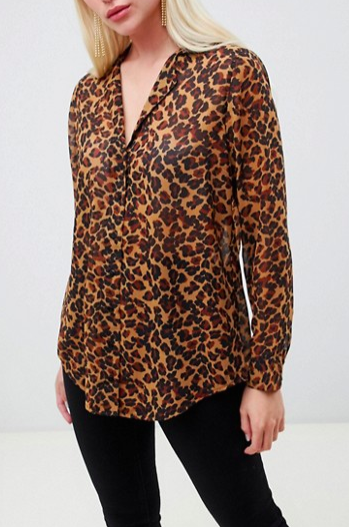 ASOS DESIGN longline sheer blouse in leopard animal print