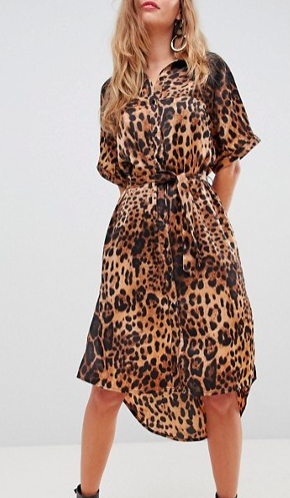 Liquorish leopard print midi shirt dress