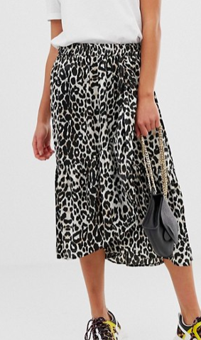 Pieces satin leopard midi skirt