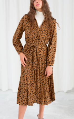 Stories Leopard Pleated Midi Dress