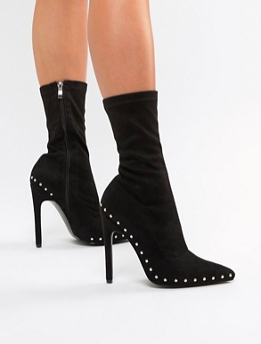 Public Desire Hustle Black Studded Heeled Sock Boots