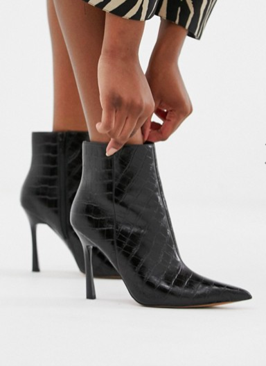 ASOS DESIGN Evon leather heeled boots in black croc