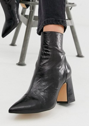 Office Alto black leather mid heeled ankle boots