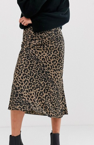 ASOS DESIGN Tall bias cut satin midi skirt in leopard print