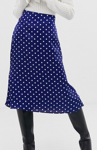 Glamorous Petite midaxi skirt in polka dot satin