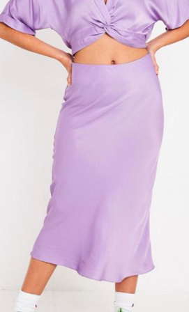 UO Lilac Satin Bias-Cut Midi Skirt