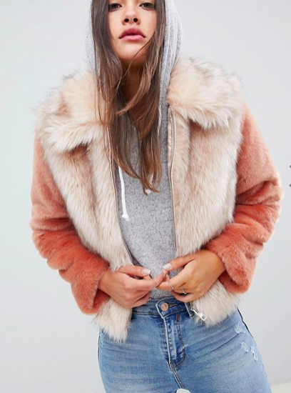 ASOS DESIGN faux fur jacket in contrast