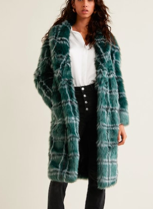 MAngo Checked faux fur coat