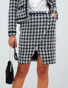 Morgan houndstooth asymmetric button front skirt in mono