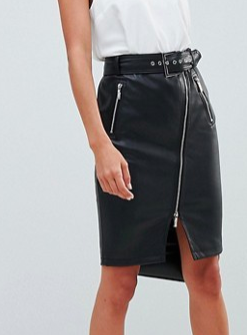 Morgan zip front midi pu pencil skirt in black