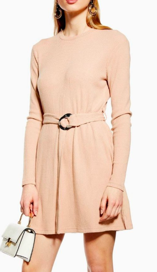 Topshop Ribbed Belted Mini Dress