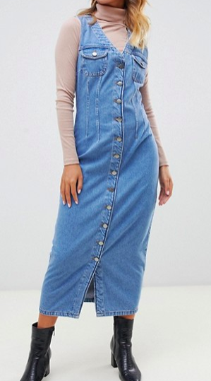 ASOS DESIGN denim button through sleeveless midi dress