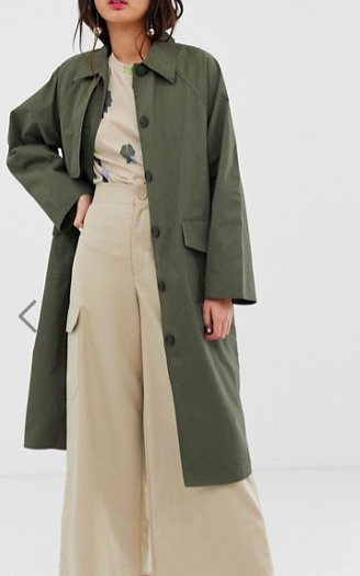 Monki oversized utility style lightweight coat in khaki