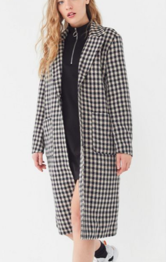 UO Checkered Longline Overcoat