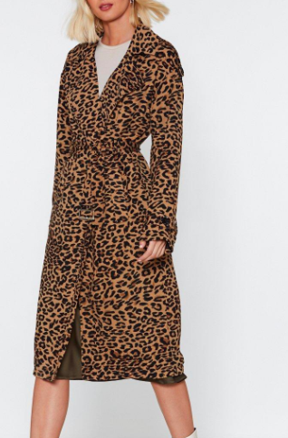 Nasty Gal Long Time Leopard Trench Coat