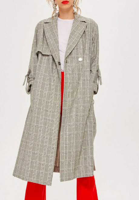 TOPSHOP Textured Check Trench Coat