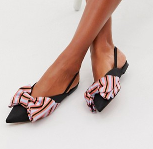 ASOS DESIGN Lips bow slingback ballet flats