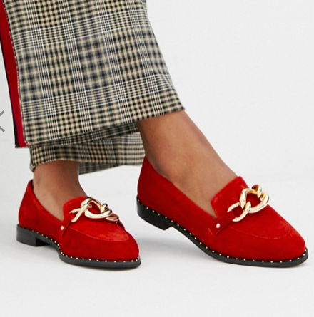 River Island leather loafers with chain buckle in red