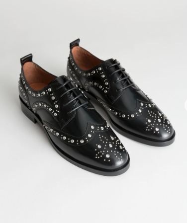 Rhinestone Stud Leather Brogues